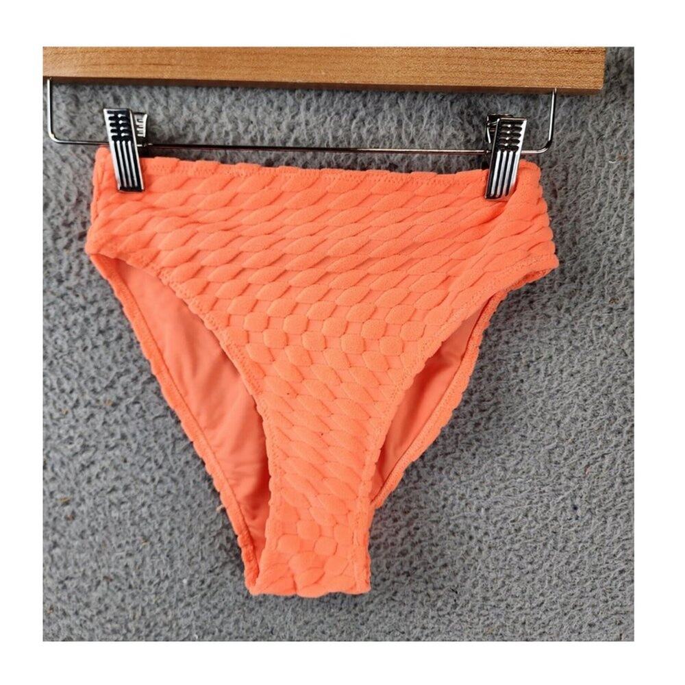 Good American Jacquard High Rise Bikini Bottom Women's sz 0 Orange Cream Pull On